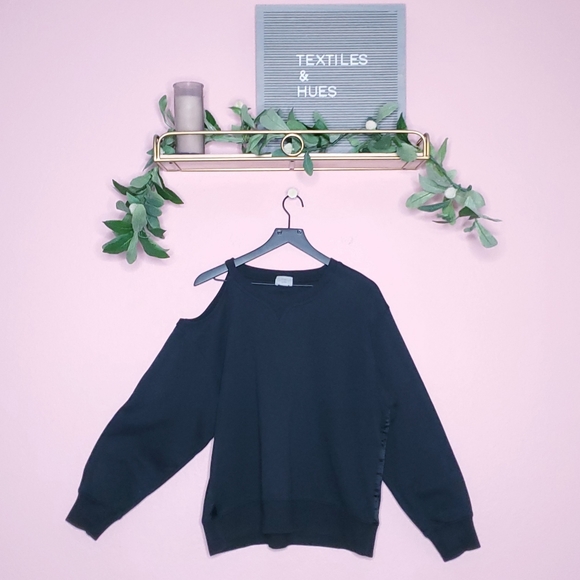 Grey Jason Wu Asymmetrical Oversized Cold Shoulder Satin Trim Sweatshirt - Picture 2 of 15